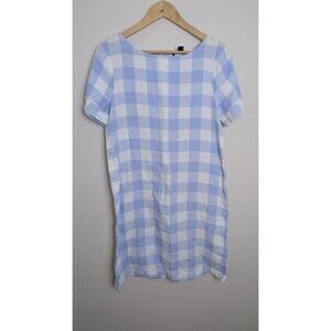 SAKS FIFTH AVENUE 100% Linen Blue/White Check Short Sleeve Martha Vineyard SZ S